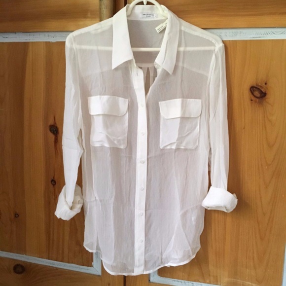 Equipment Tops - Equipment sheer silk crinkle white button up shirt